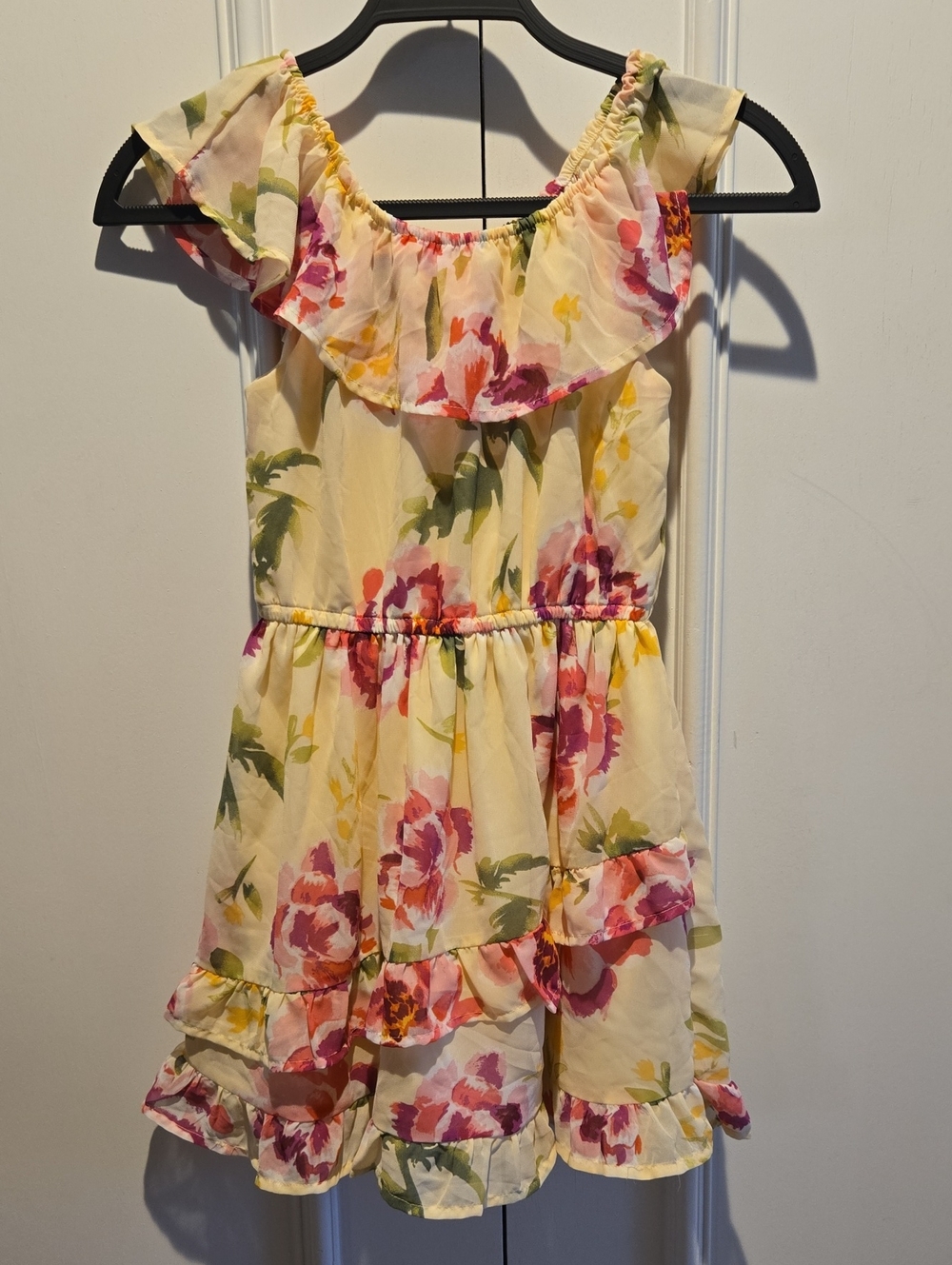 The Children's Place Yellow Floral Ruffle Dress with Pink and Green Blooms